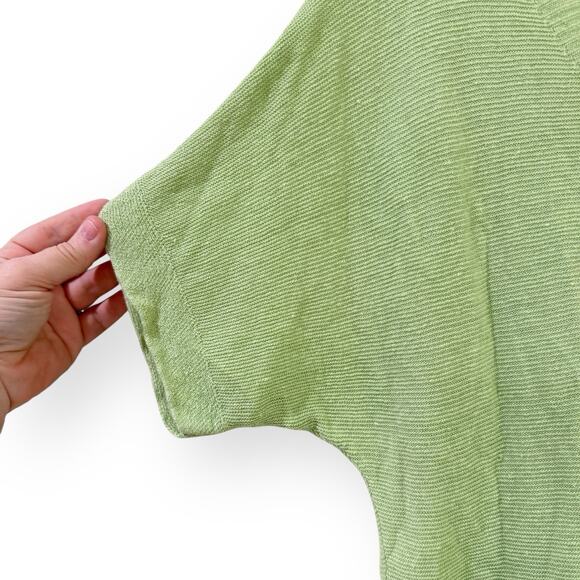 Eileen Fisher Womens XS Aloe Light Green Organic Linen Knit Deep V-Neck Top - Picture 3 of 8